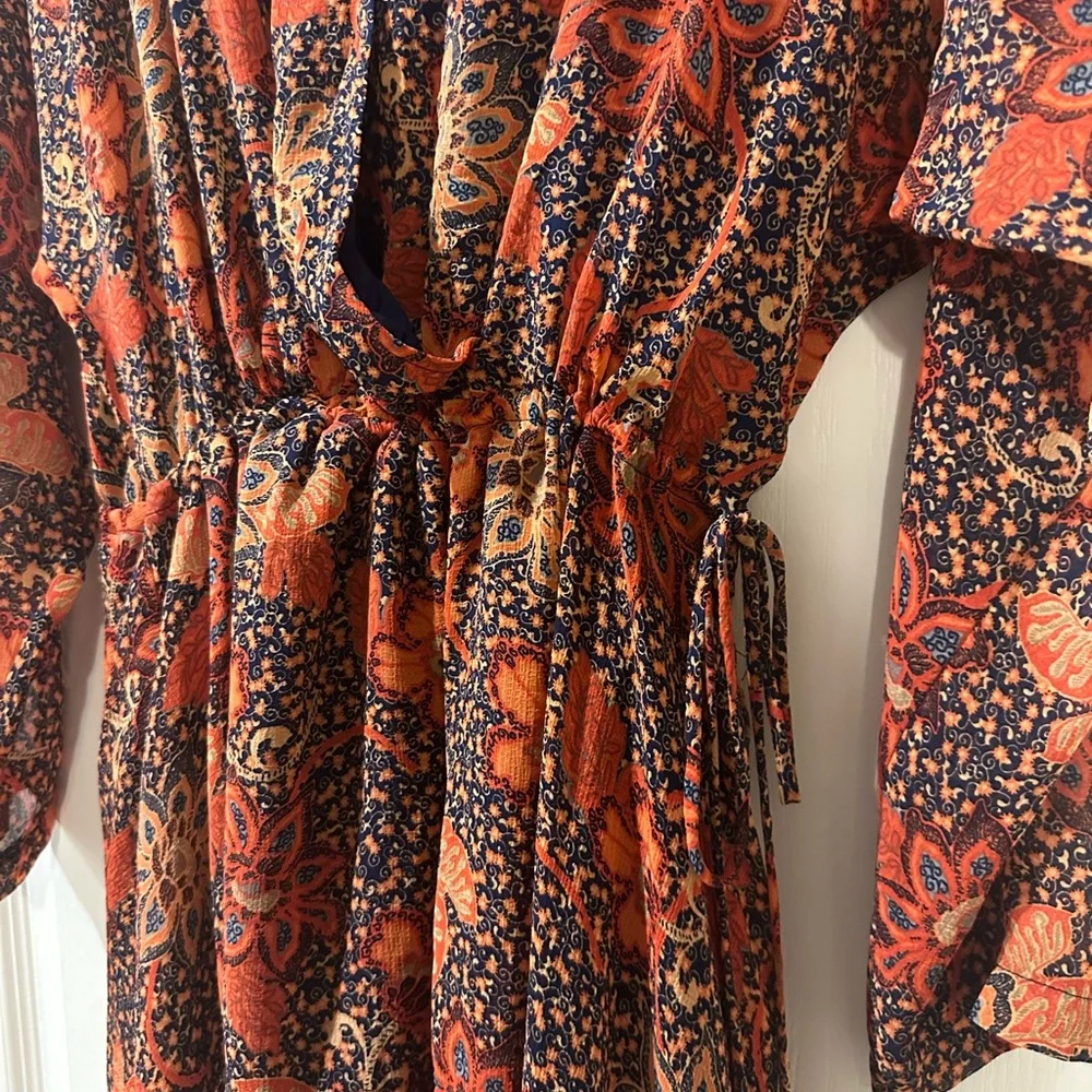 Free People Teegan Floral Faux Wrap Long Sleeve Mini Dress Size S NEW with Tag